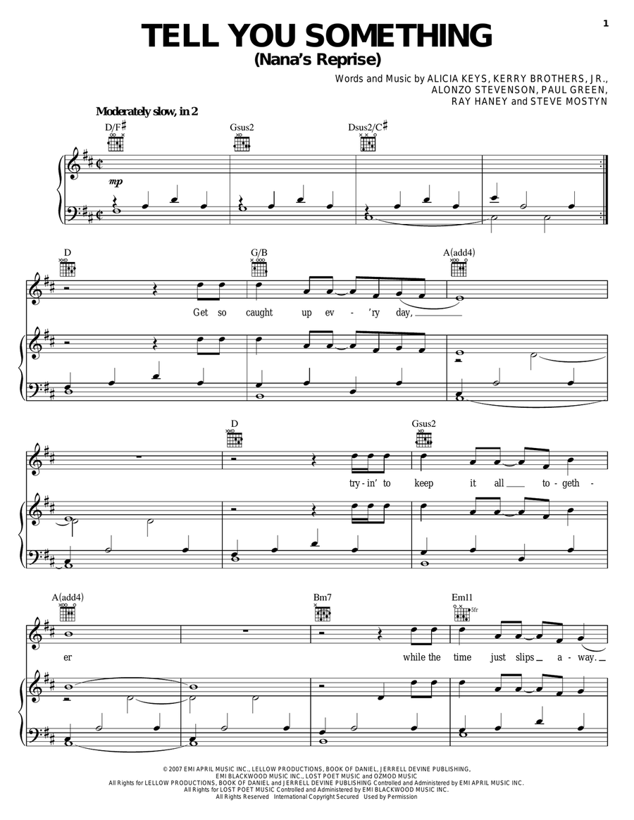 Tell You Something (Nana's Reprise) Piano, Vocal, Guitar scores gallery preview page 1