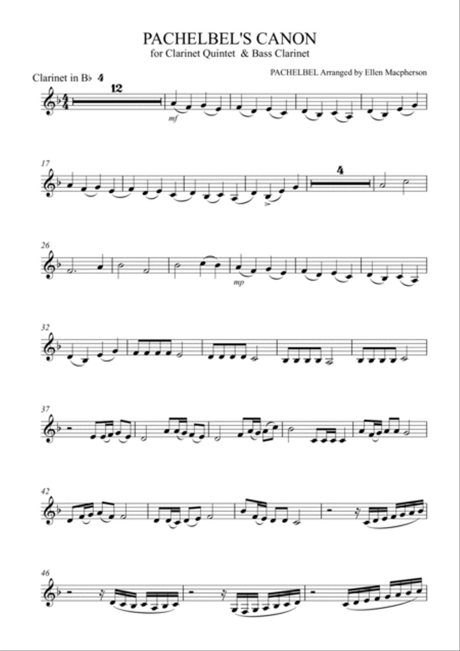 Pachelbel's Cannon - for Clarinet Quintet & Bass Clarinet Clarinet Quintet scores gallery preview page 6