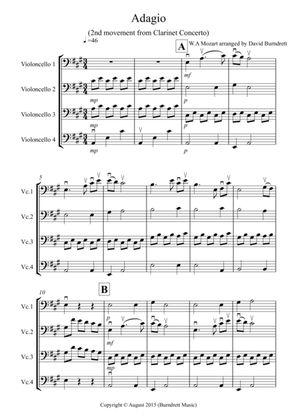 Book cover for Adagio from Mozart's Clarinet Concerto for Cello Quartet