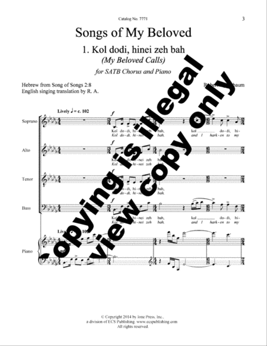 Songs of My Beloved: 1. Kol Dodi Hinei Zeh Bah (My Beloved Calls) 4-Part scores gallery preview page 10