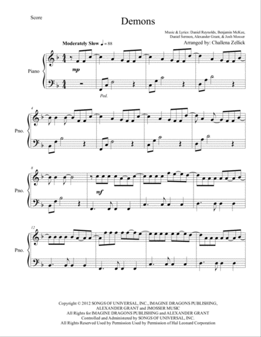 Demons Easy Piano scores gallery preview page 2
