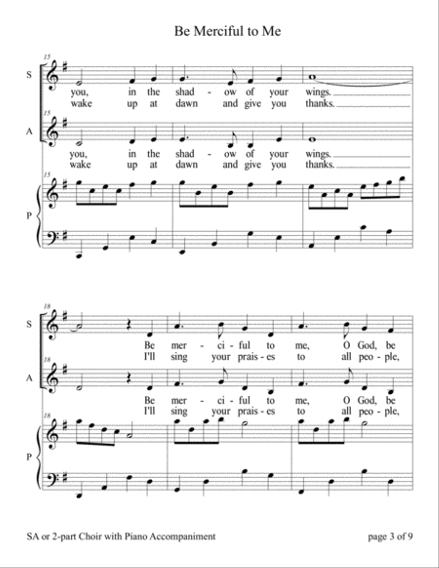 Be Merciful to Me ~ Psalm 57 (for SA or 2-Part Choir with Piano accompaniment) image number null