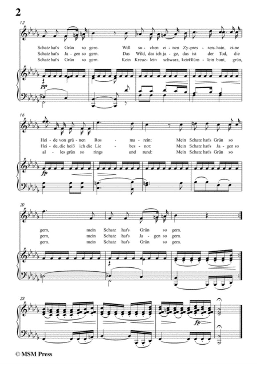 Schubert-Die liebe Farbe,from 'Die Schöne Müllerin',Op.25 No.16,in b flat minor,for Voice&Piano Voice scores gallery preview page 4