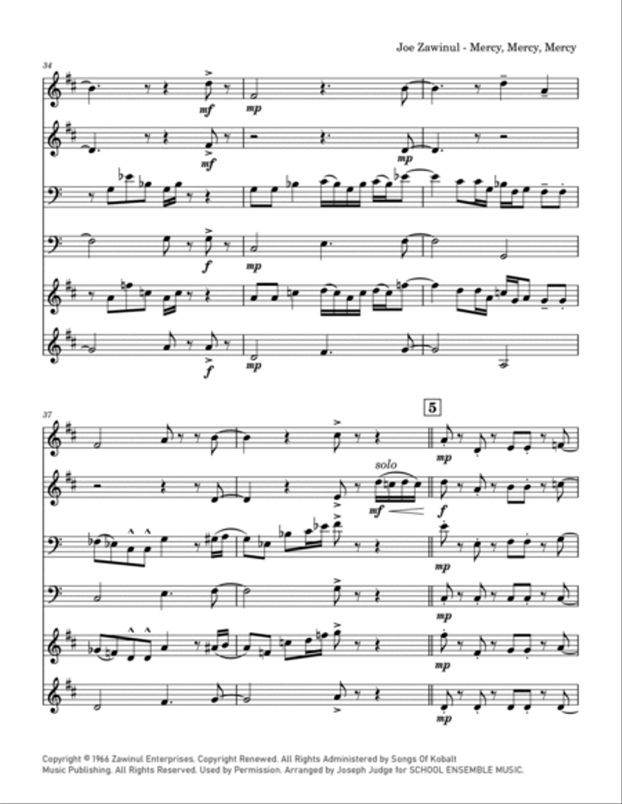 Mercy, Mercy, Mercy Brass Quartet scores gallery preview page 5