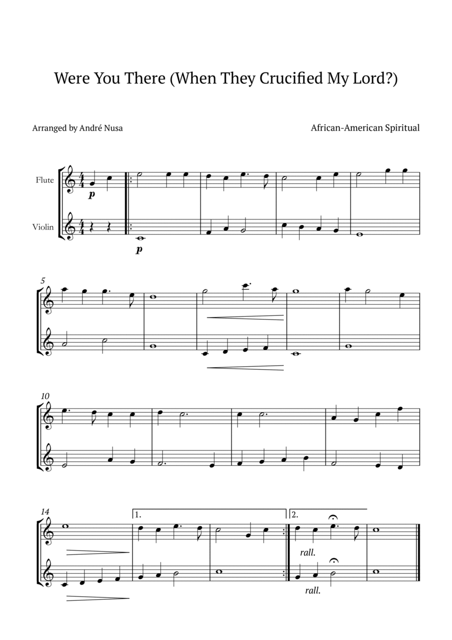 Were You There (When They Crucified My Lord?) Flute scores gallery preview page 1