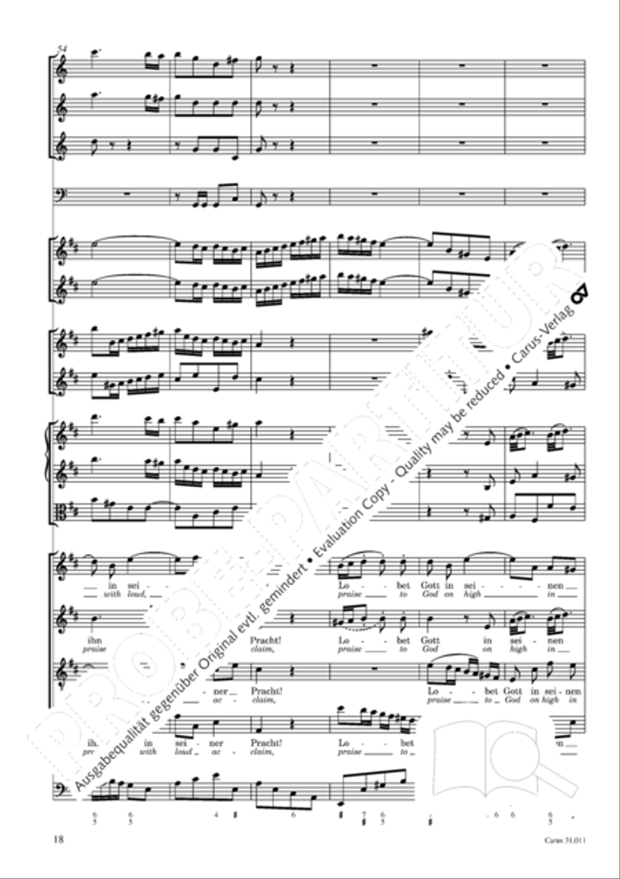 Lobet Gott in seinen Reichen (Himmelfahrtsoratorium) 4-Part scores gallery preview page 19