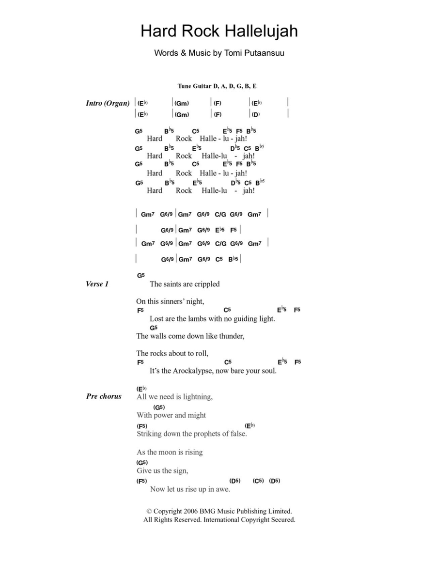 Hard Rock Hallelujah Electric Guitar scores gallery preview page 1
