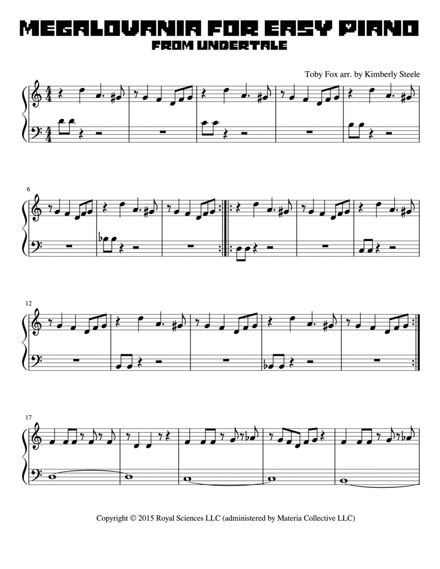 Megalovania Easy Piano scores gallery preview page 1