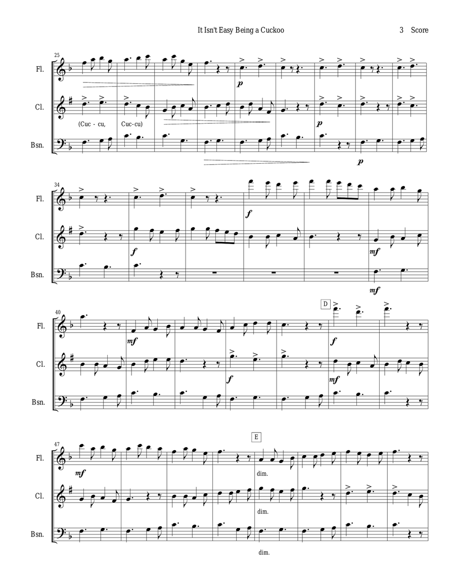 It Isn't Easy Being a Cuckoo for flute, clarinet, and bassoon trio Woodwind Trio scores gallery preview page 3