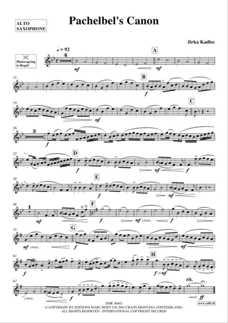 Pachelbel's Canon Alto Saxophone scores gallery preview page 2