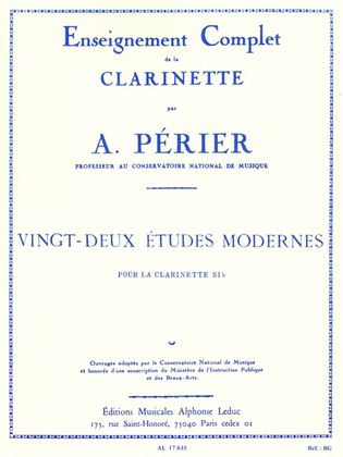 Book cover for Enseignement Complet de la Clarinette - Vingt-Deux Etudes Modernes