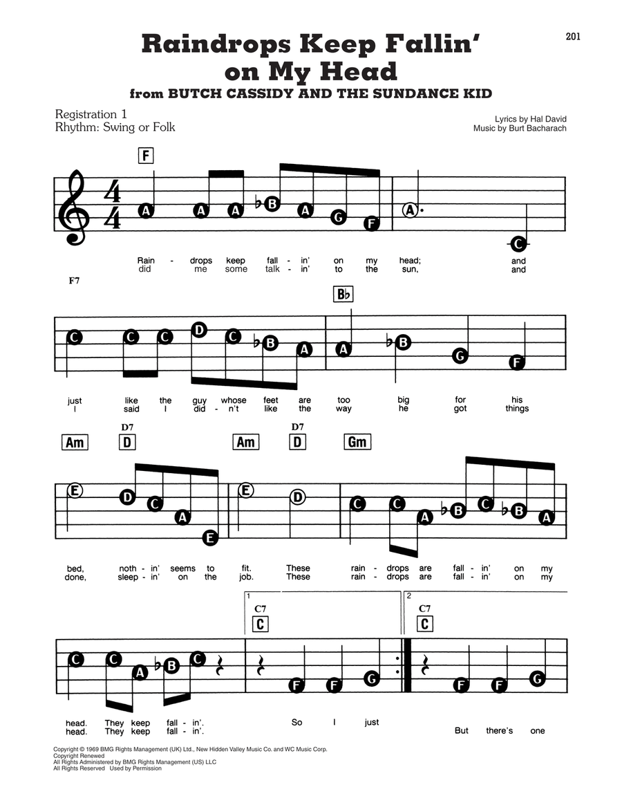Raindrops Keep Fallin' On My Head (from Butch Cassidy And The Sundance Kid) Electronic Keyboard scores gallery preview page 1