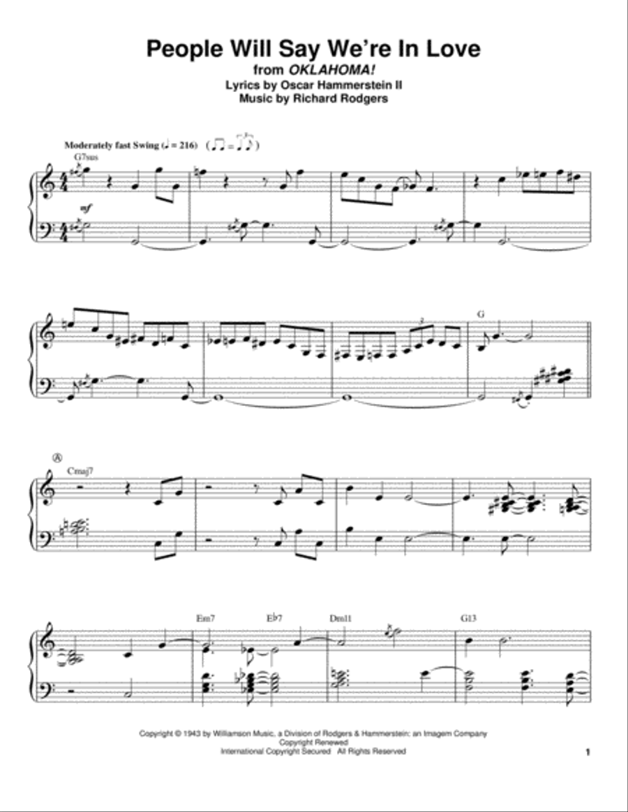 People Will Say We're In Love (from Oklahoma!) Piano scores gallery preview page 1
