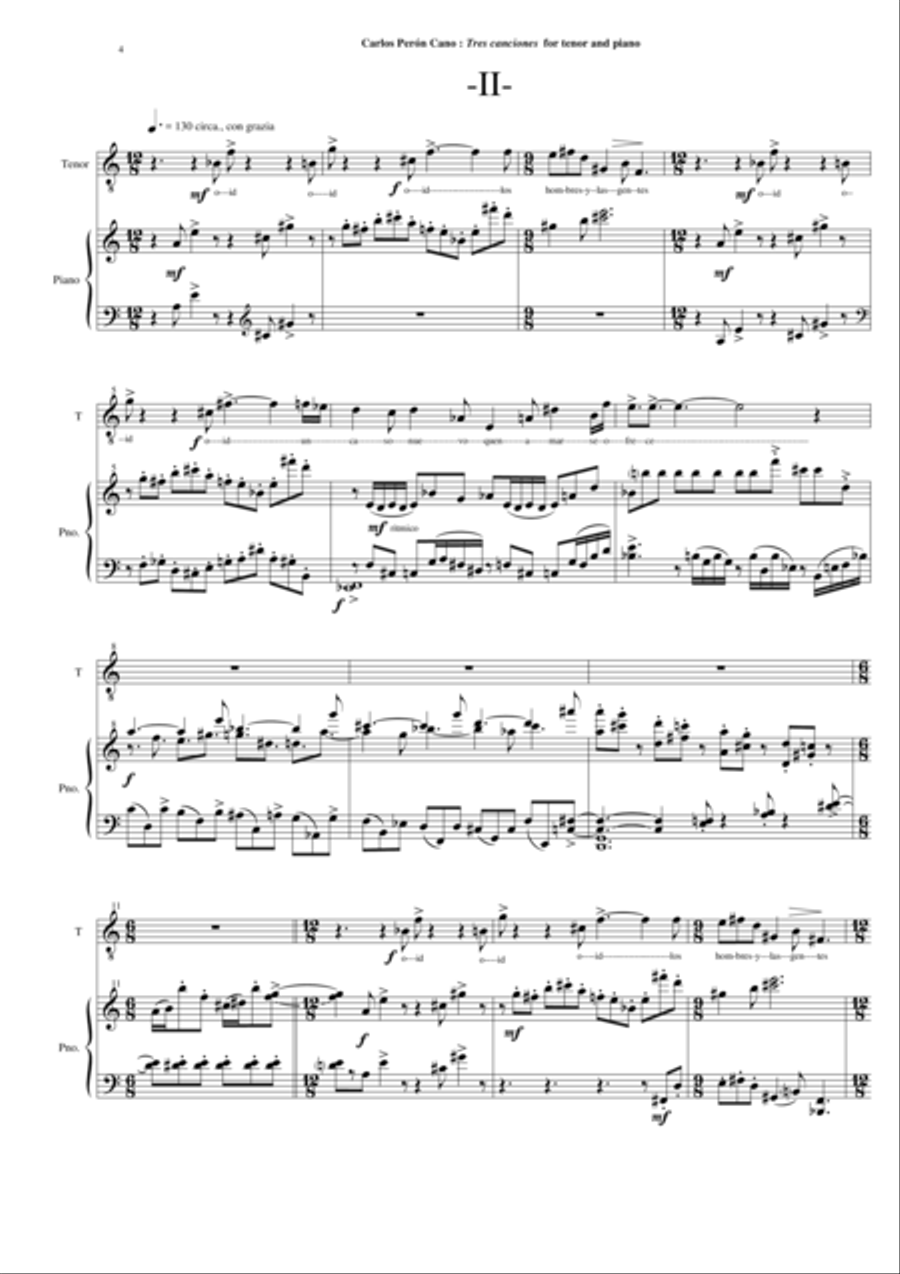 Carlos Perón Cano:: Tres canciones for tenor and piano Tenor Voice scores gallery preview page 4