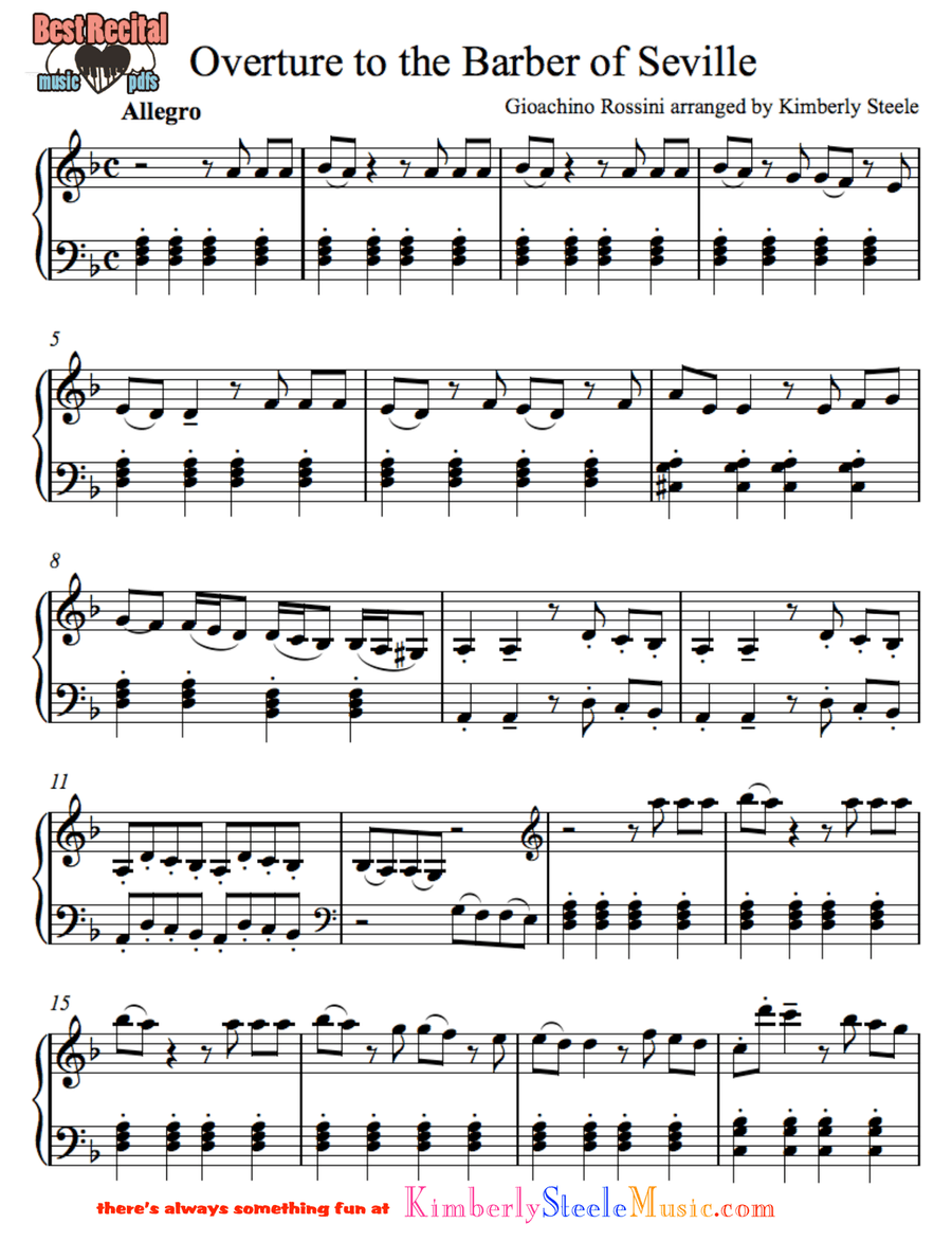Best Recital: Overture to the Barber of Seville Piano Solo scores gallery preview page 1
