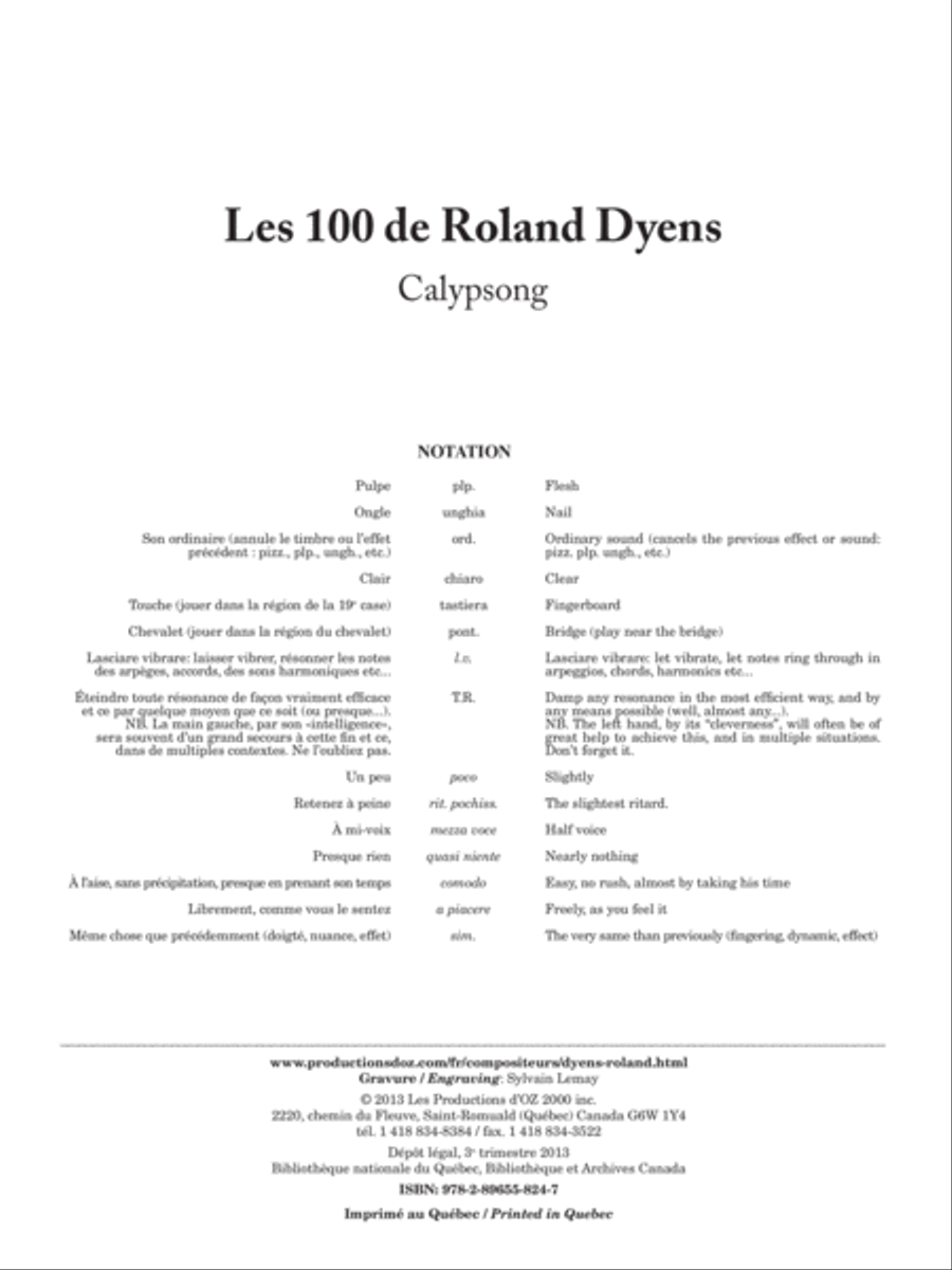 Les 100 de Roland Dyens - Calypsong Classical Guitar scores gallery preview page 1