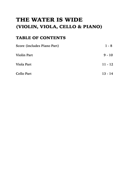 The Water is Wide (Piano Quartet): Violin, Viola, Cello and Piano image number null