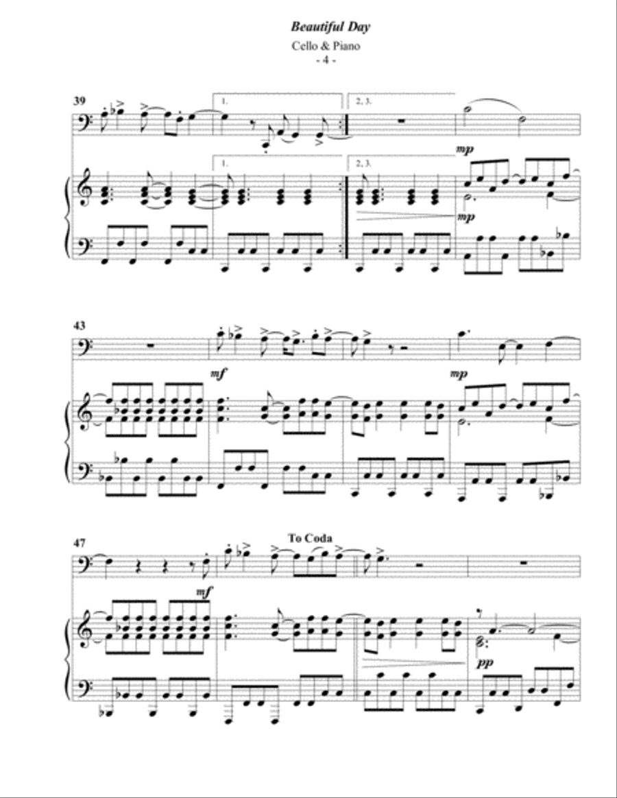 Beautiful Day Piano scores gallery preview page 4