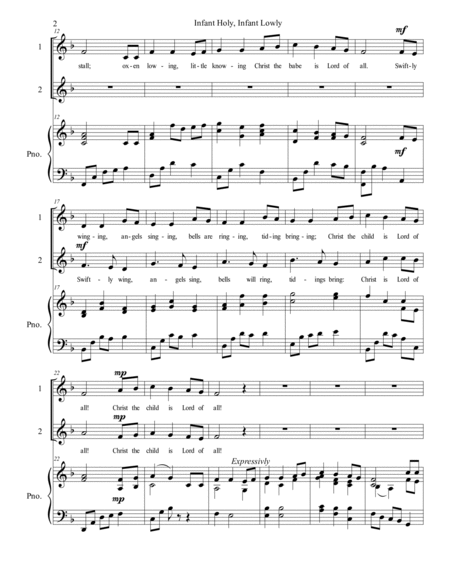 Infant Holy, Infant Lowly for 2 part womens choir and piano image number null