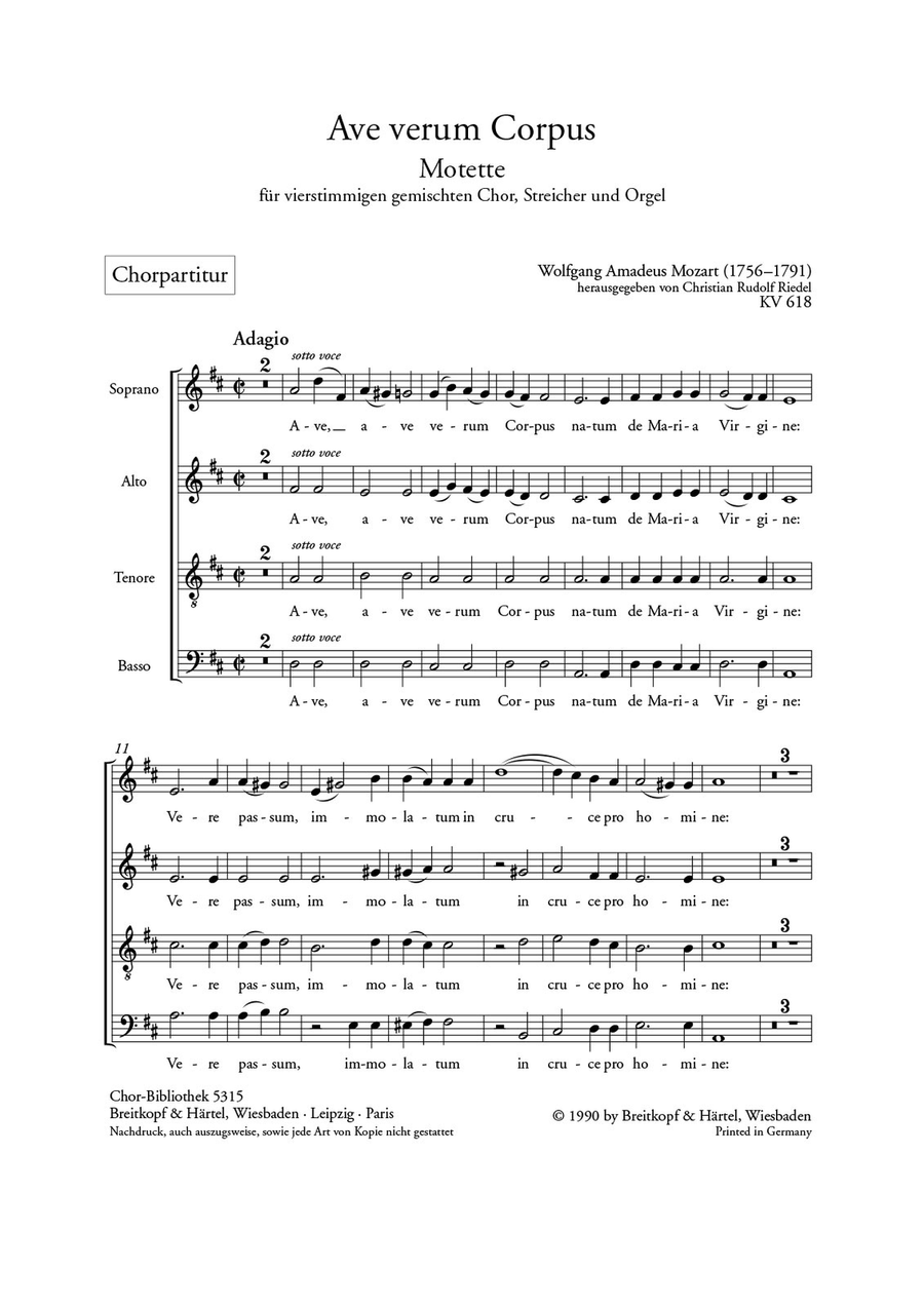 “Ave verum Corpus” KV 618 4-Part scores gallery preview page 1