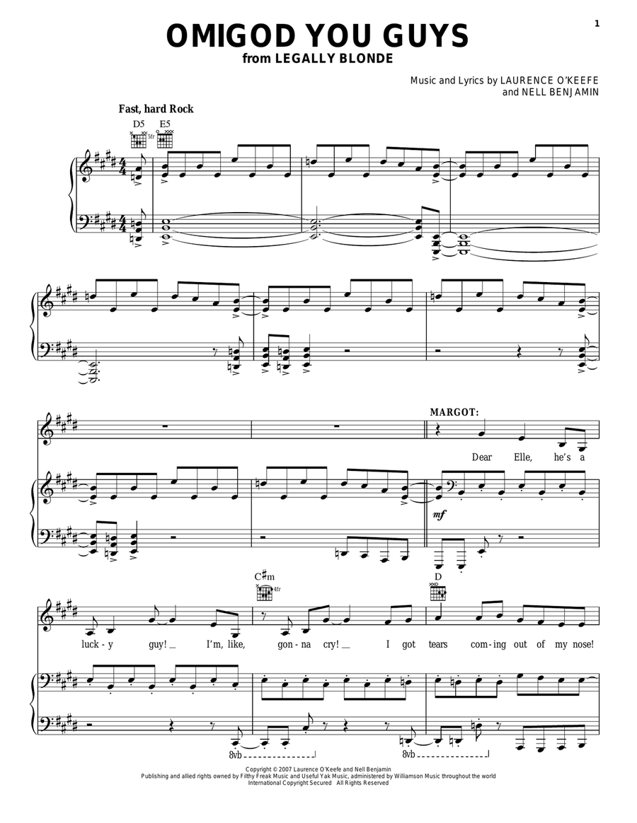 Omigod You Guys Piano, Vocal scores gallery preview page 1