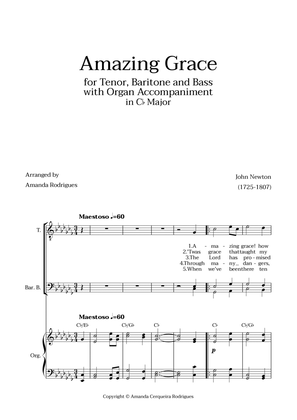Amazing Grace in Cb Major - Tenor, Bass and Baritone with Organ Accompaniment and Chords