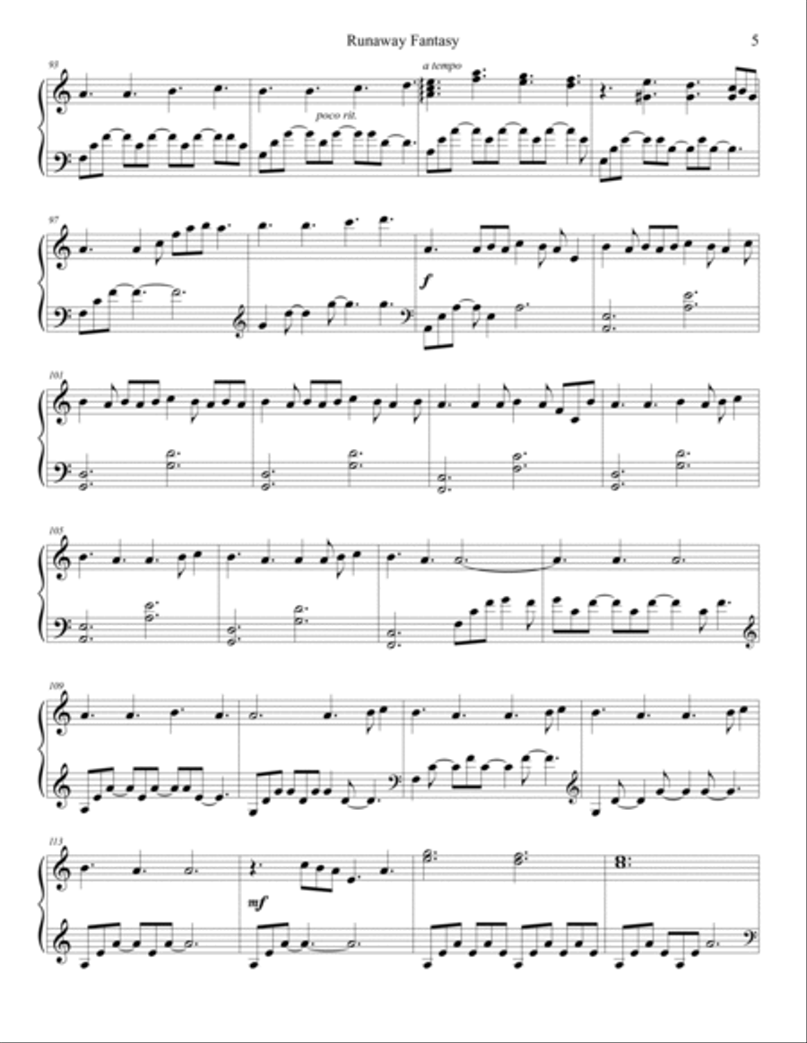 Runaway Fantasy Piano Solo scores gallery preview page 5