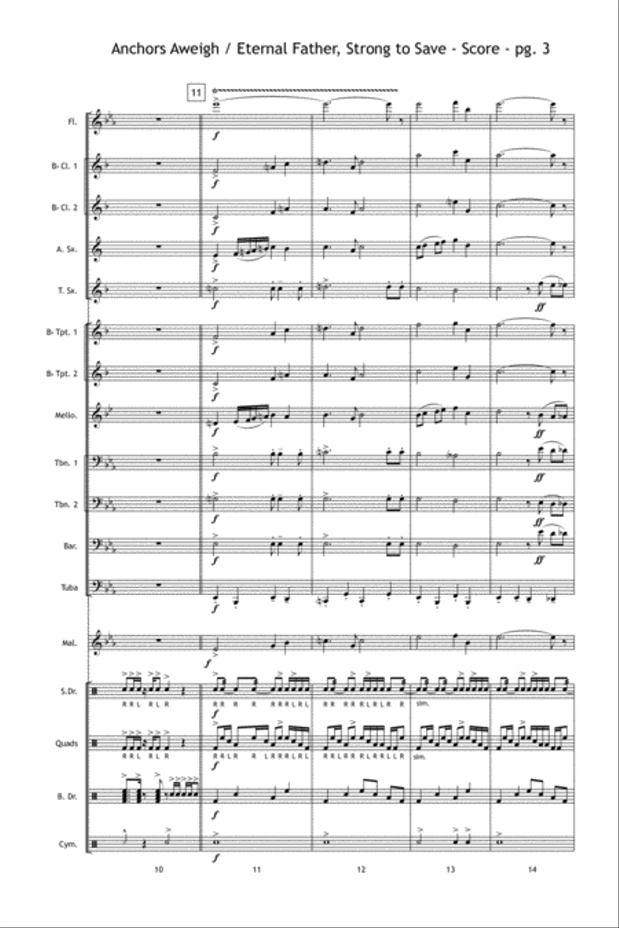 Anchors Aweigh / Eternal Father, Strong to Save Marching Band scores gallery preview page 4