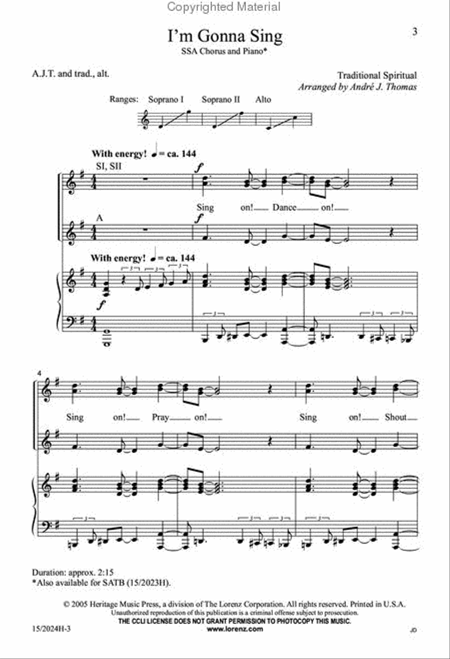 I'm Gonna Sing SSA scores gallery preview page 2