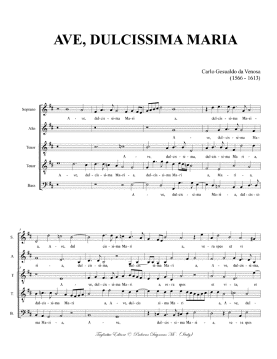 AVE, DULCISSIMA MARIA - Don Carlo Gesualdo da Venosa - For SATTB Choir SATTB scores gallery preview page 2