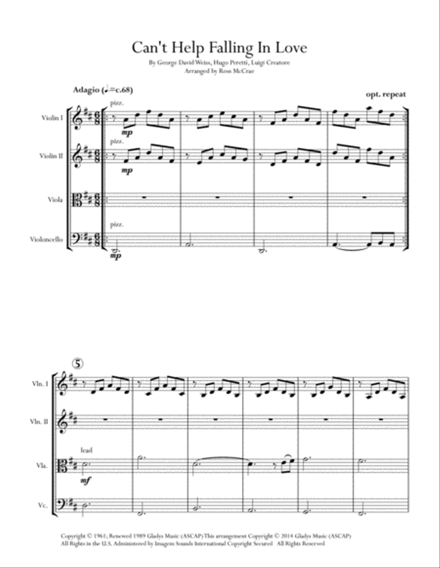 Can't Help Falling In Love String Quartet scores gallery preview page 2