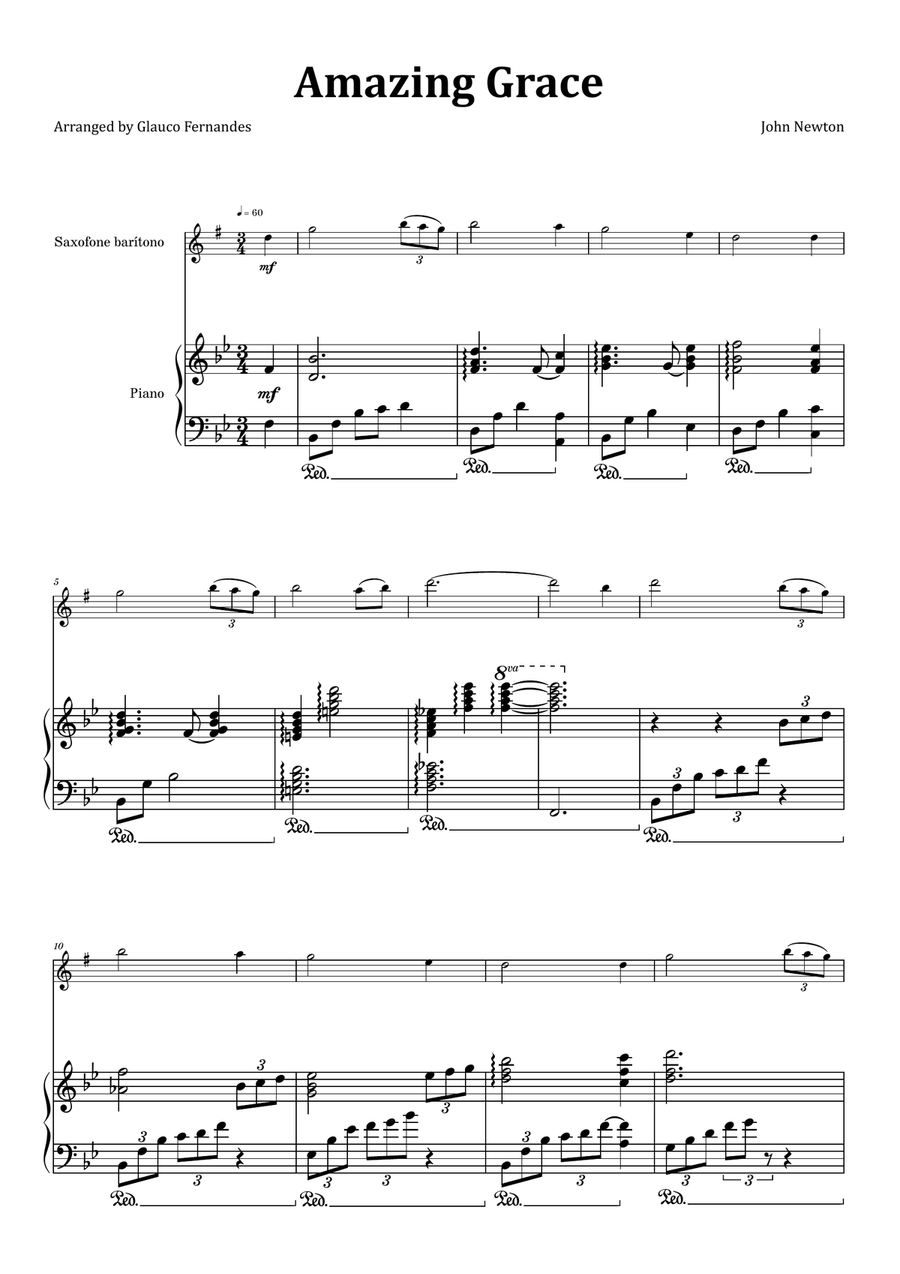 Amazing Grace - Baritone Saxophone & Piano
