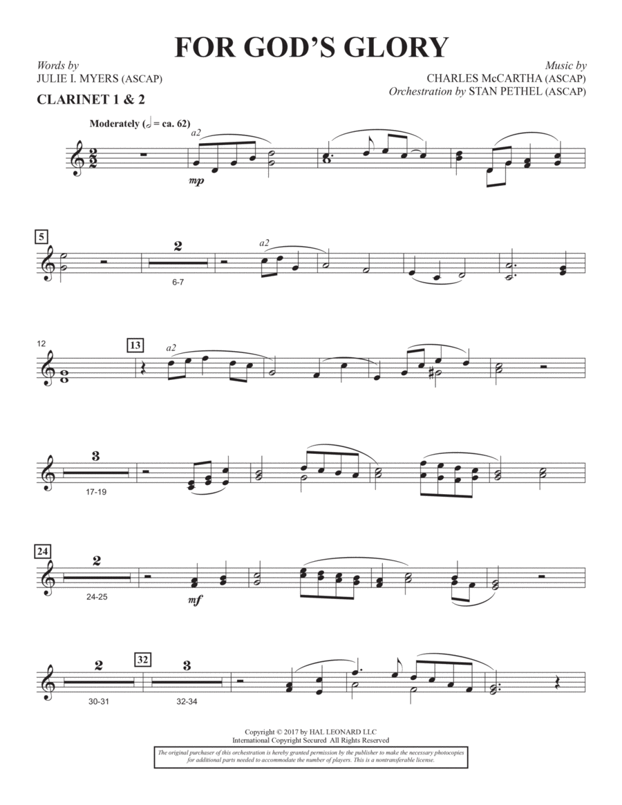 For God's Glory - Bb Clarinet 1 & 2 Choir scores gallery preview page 1