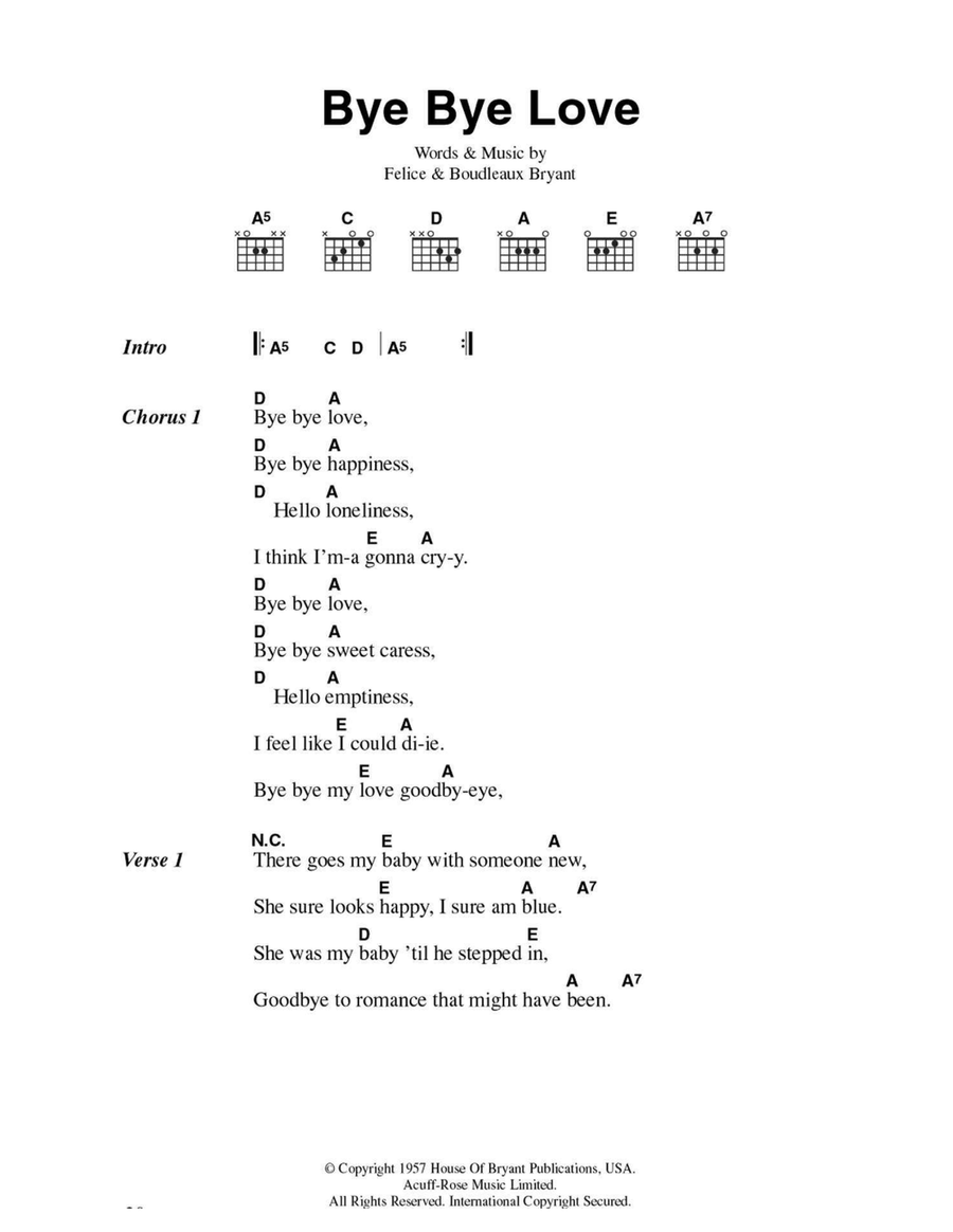 Bye Bye Love Acoustic Guitar scores gallery preview page 1