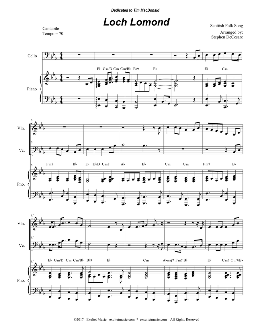 Loch Lomond (Duet for Violin and Cello) Loch Lomond (Duet for Violin and Cello) Piano Trio scores gallery preview page 1