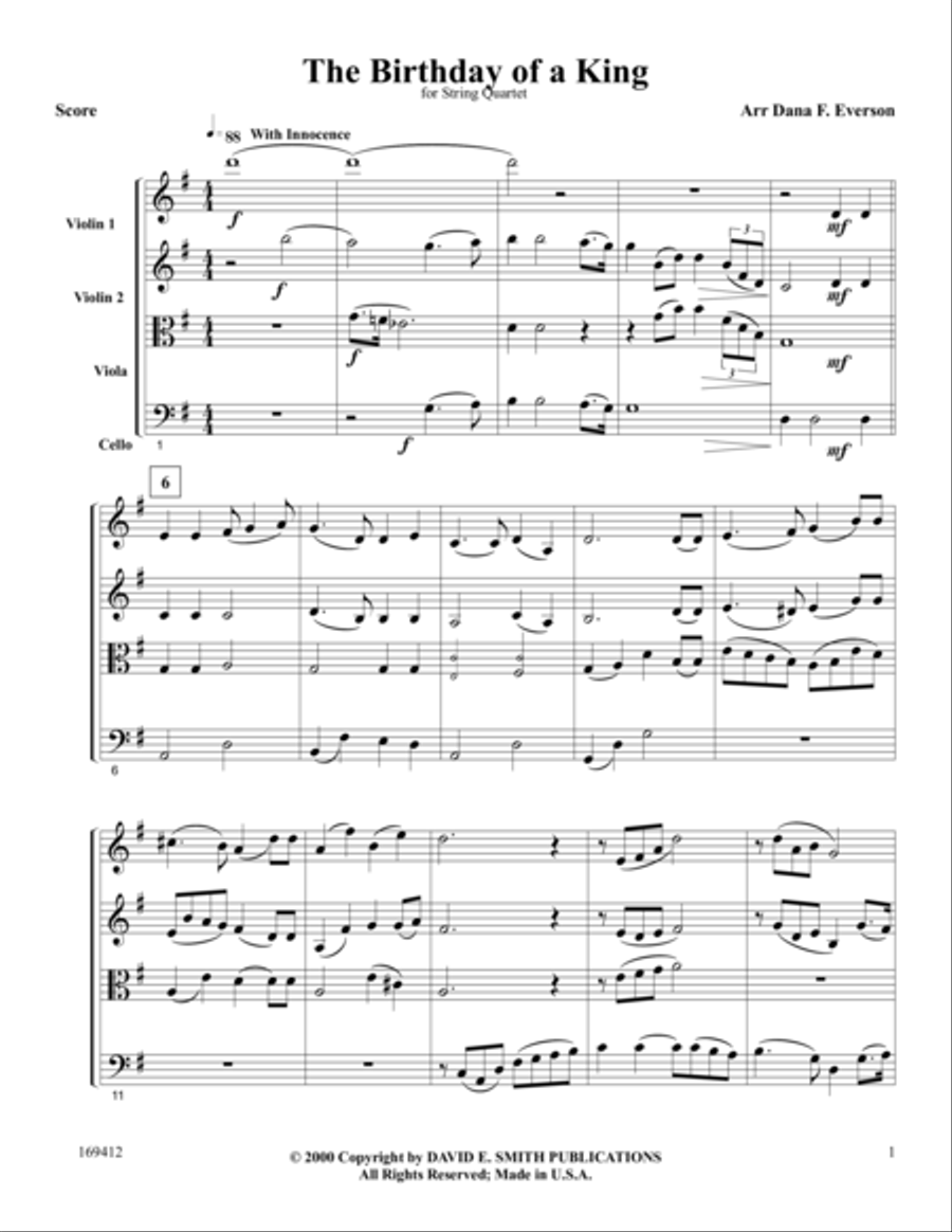 The Birthday Of A King String Quartet scores gallery preview page 1