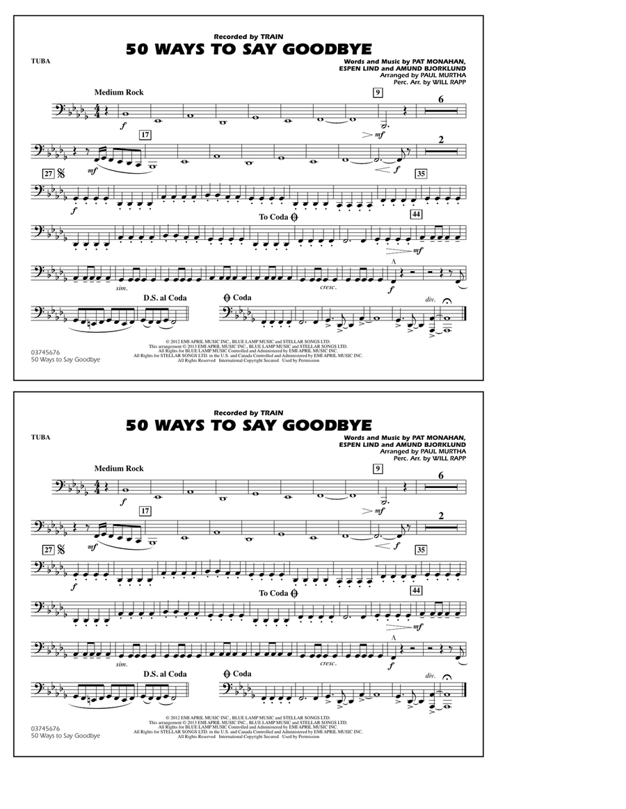 50 Ways To Say Goodbye - Tuba Marching Band scores gallery preview page 1