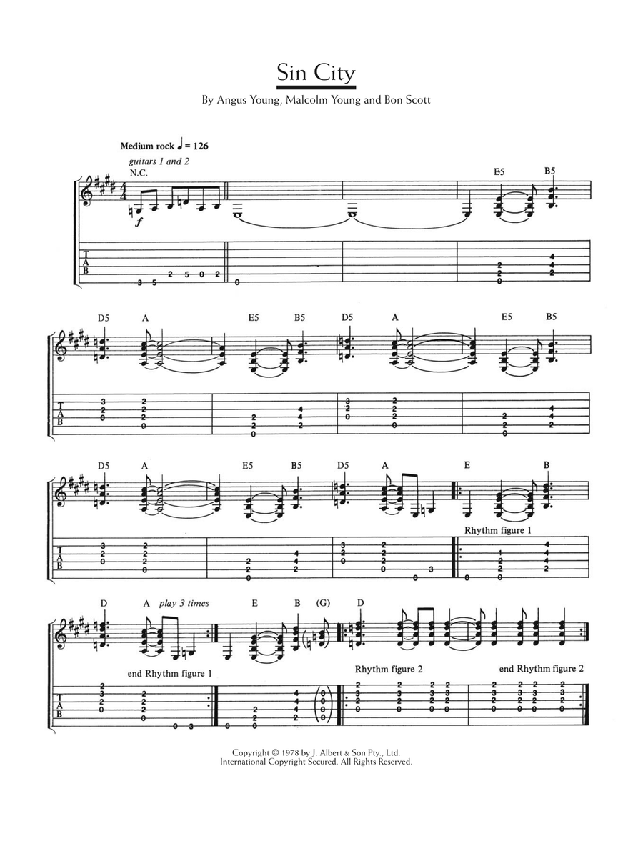 Sin City Guitar Tablature scores gallery preview page 1