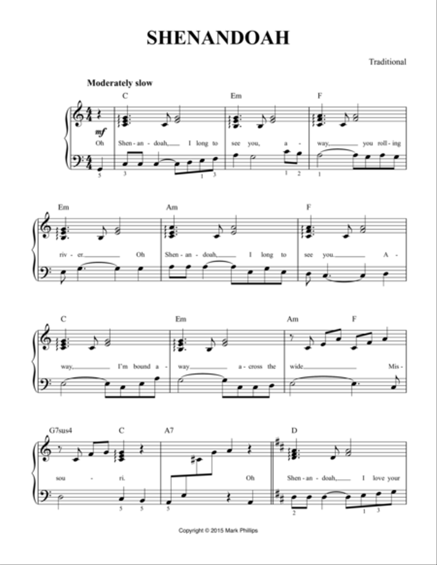 Shenandoah Easy Piano scores gallery preview page 1