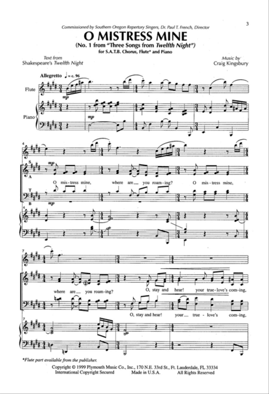 O Mistress Mine O Mistress Mine 4-Part scores gallery preview page 2
