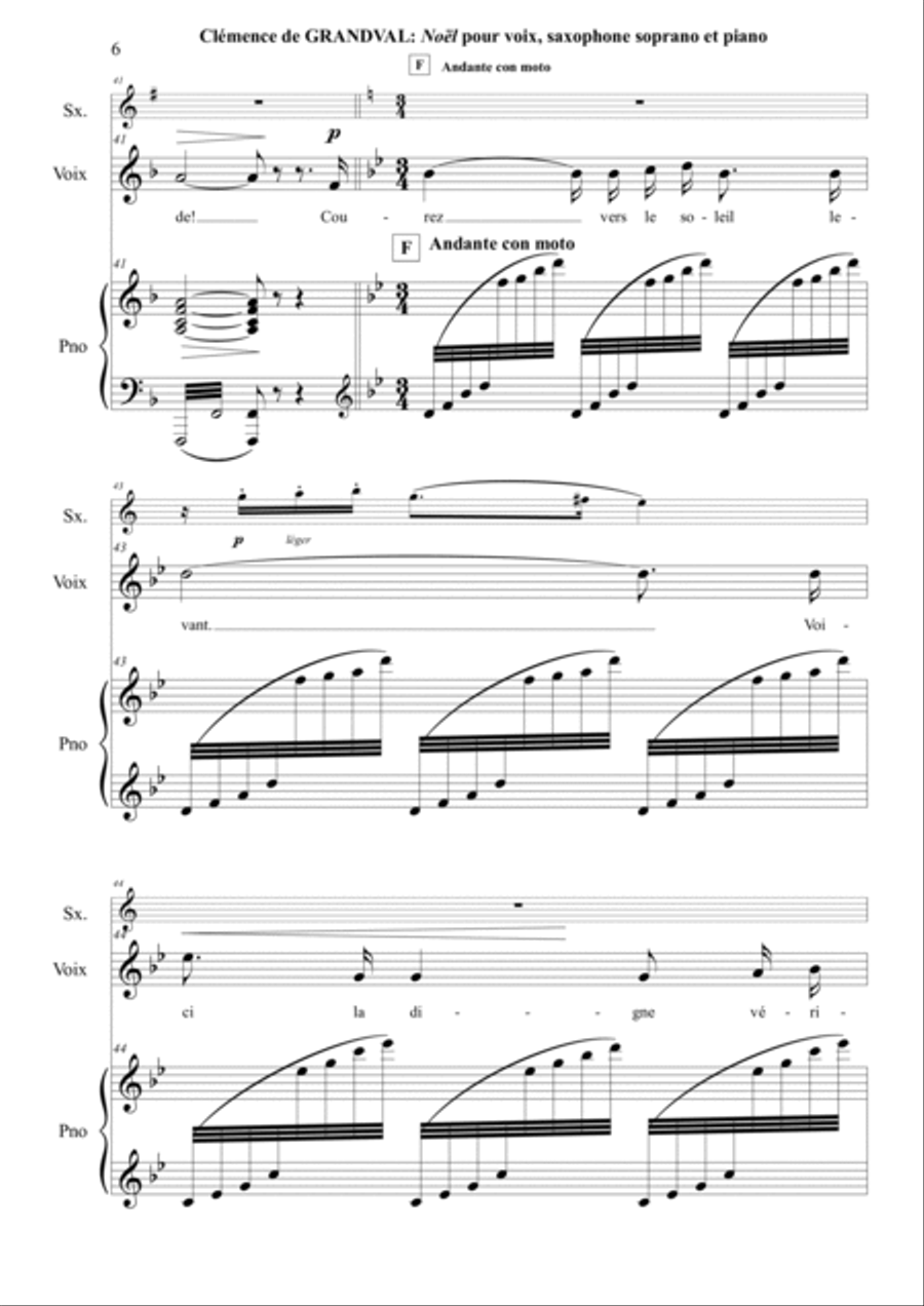 Clemence de Grandval : Noel for voice, soprano saxophone and piano Chamber Music scores gallery preview page 6