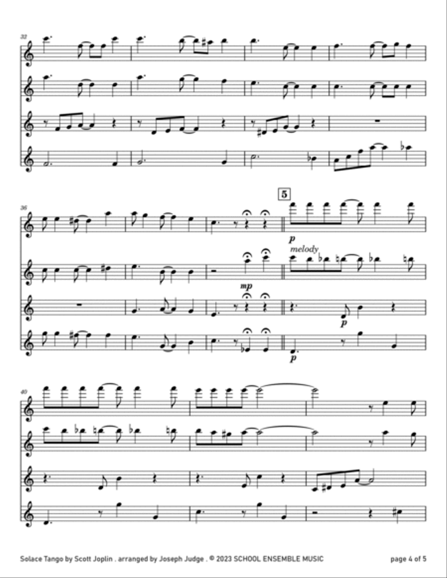 Solace Tango by Scott Joplin for Clarinet Quartet in Schools Clarinet Quartet scores gallery preview page 4