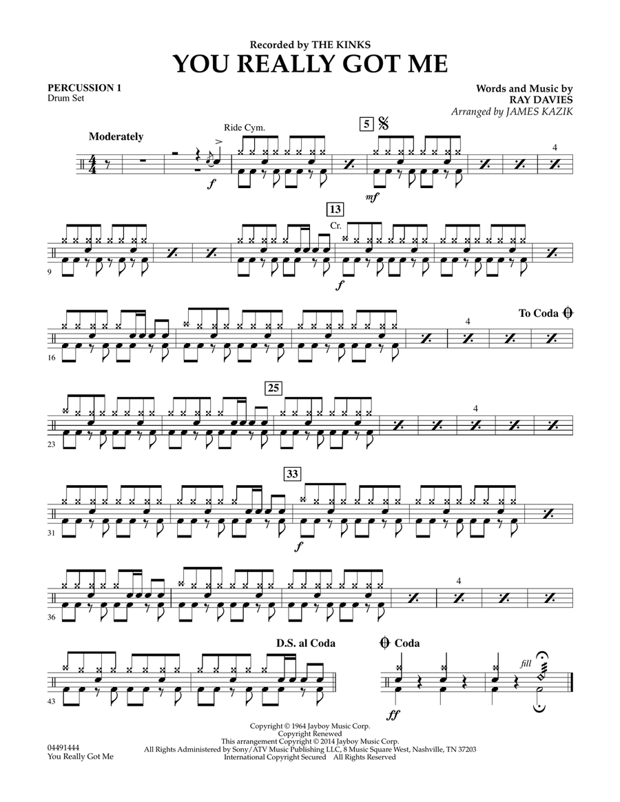 You Really Got Me - Percussion 1 Orchestra scores gallery preview page 1