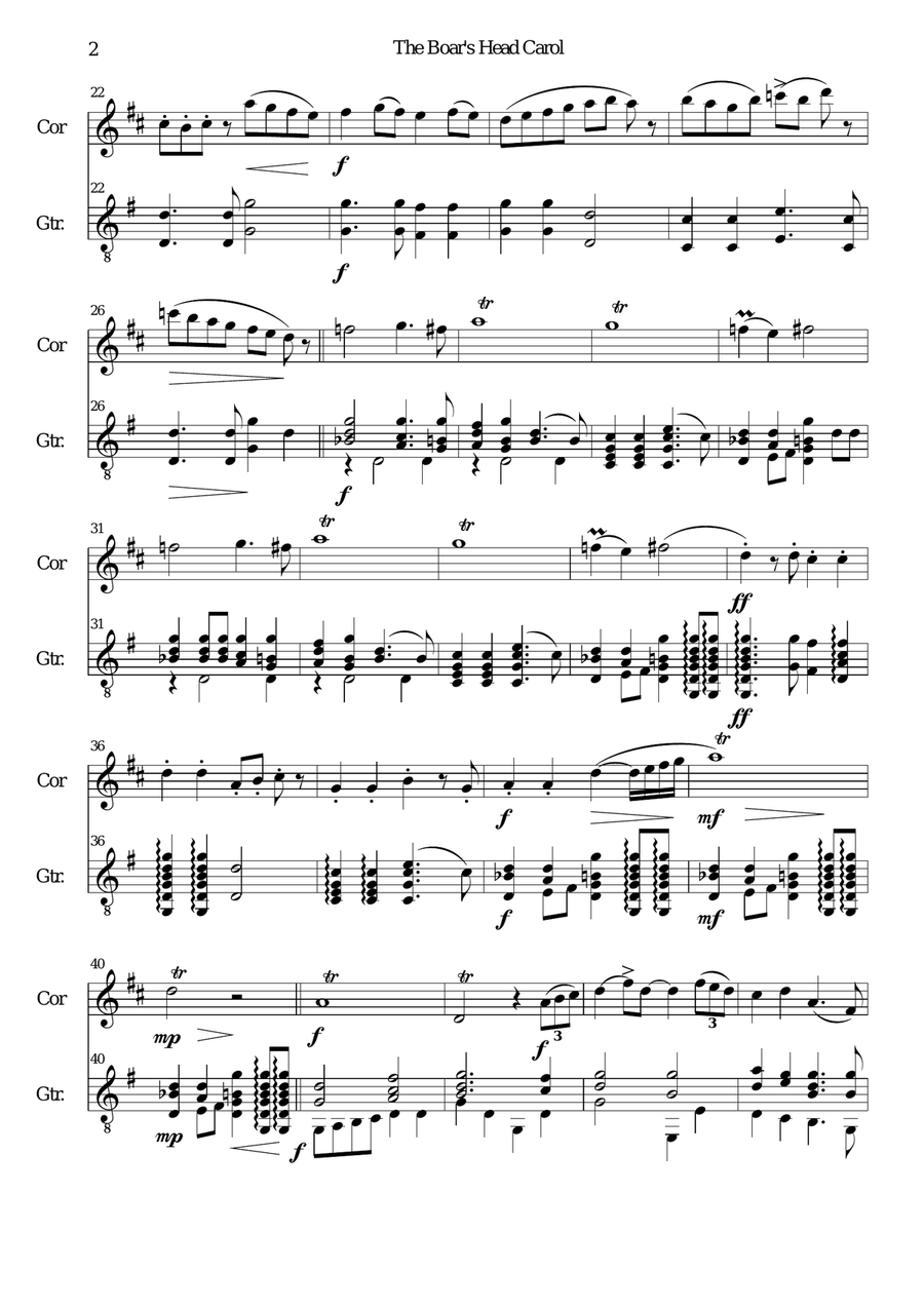 The Boar's Head Carol for cor anglais and guitar English Horn scores gallery preview page 2
