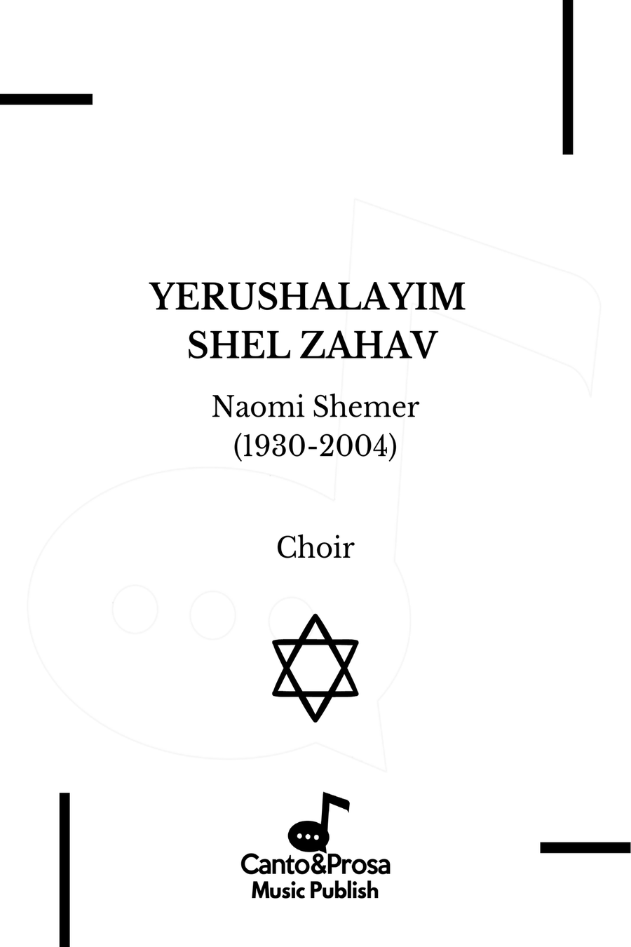 Yerushalayim Shel Zahav (Jerusalem of Gold) 4-Part scores gallery preview page 1