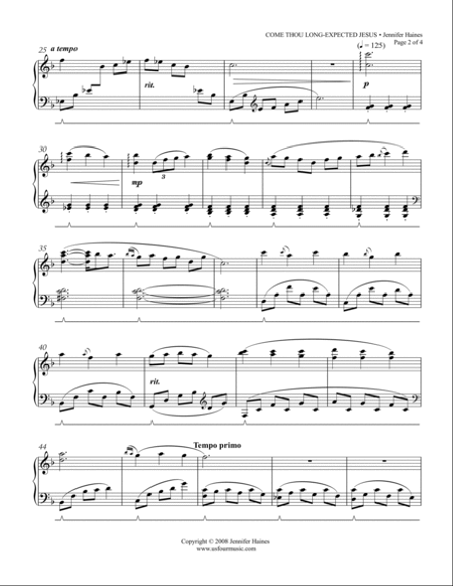 Come Thou Long-Expected Jesus Piano Solo scores gallery preview page 2