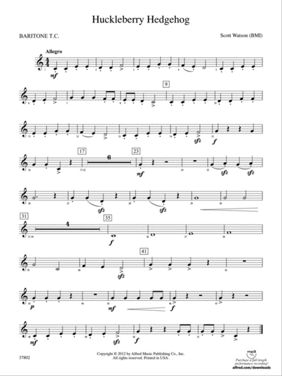 Huckleberry Hedgehog: Baritone T.C. Concert Band scores gallery preview page 1