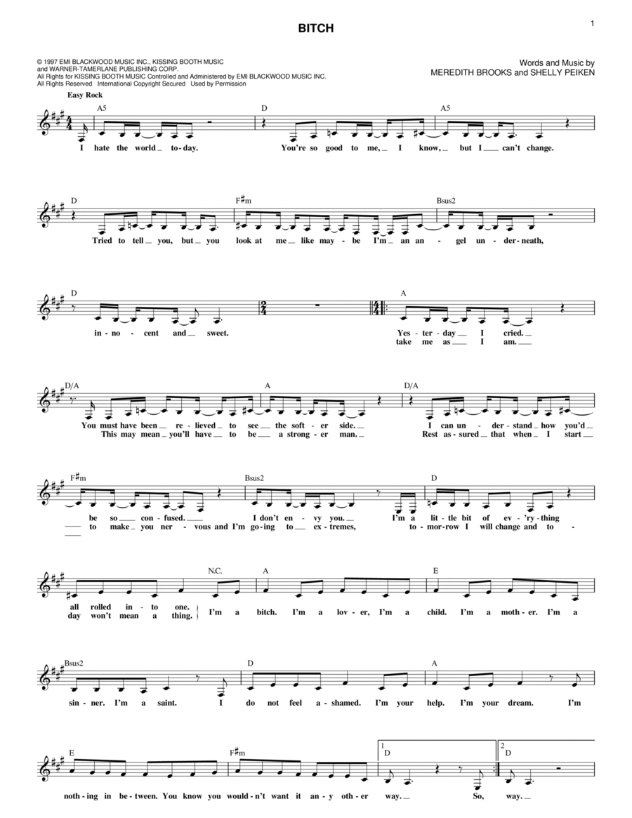 Bitch Piano scores gallery preview page 1