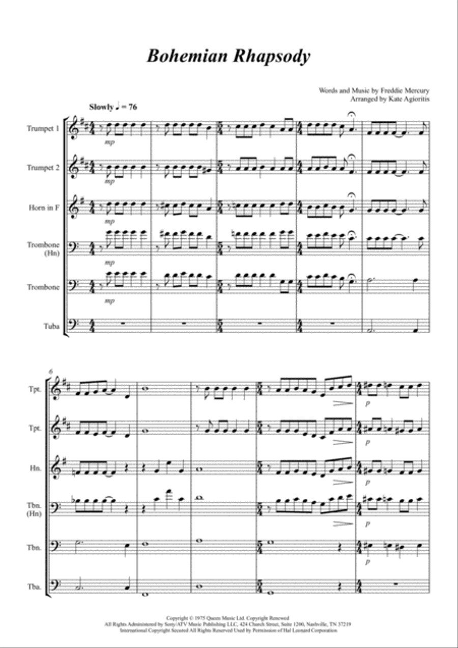 Bohemian Rhapsody Brass Quintet scores gallery preview page 2