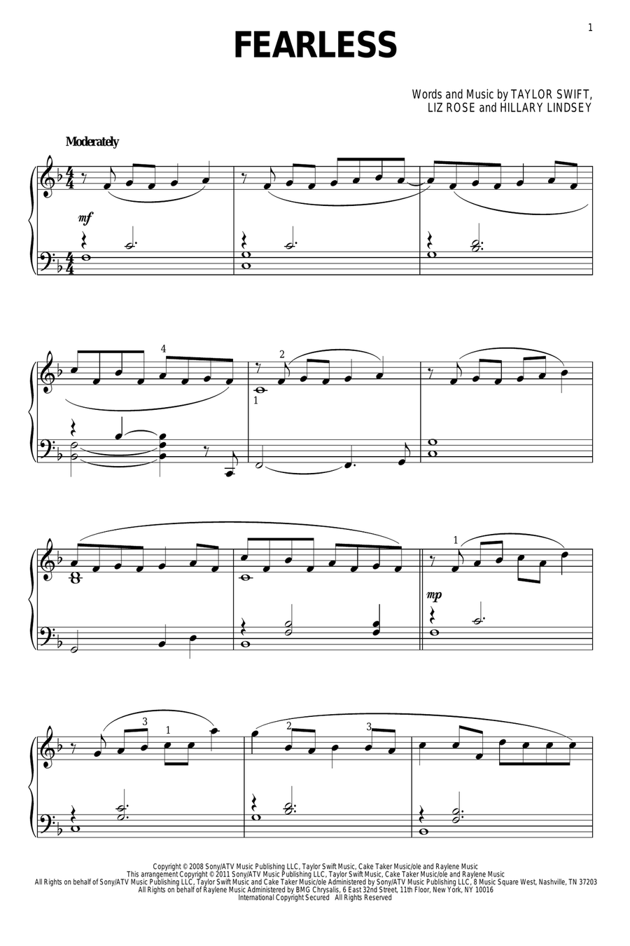 Fearless Piano Solo scores gallery preview page 1